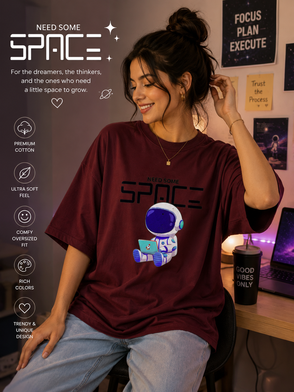 🚀 Need Some Space – Oversized Tee 🌌💜