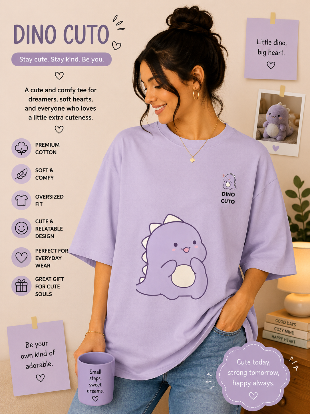 Dino Cuto Oversized Tee 🦕💜