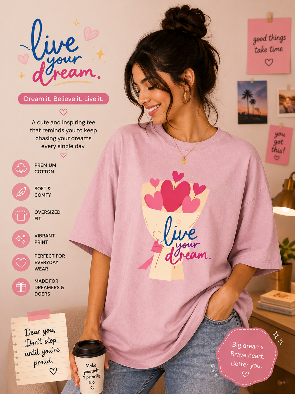 💖 Live Your Dream – Oversized Tee ✨