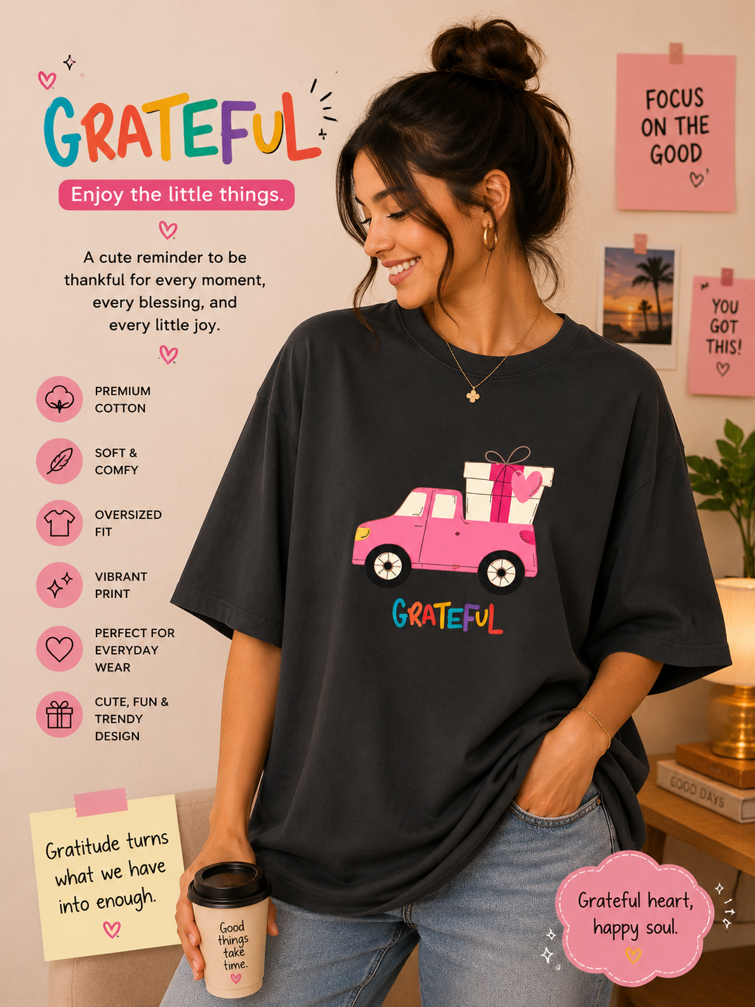 🎁 Grateful – Oversized Tee 💖✨