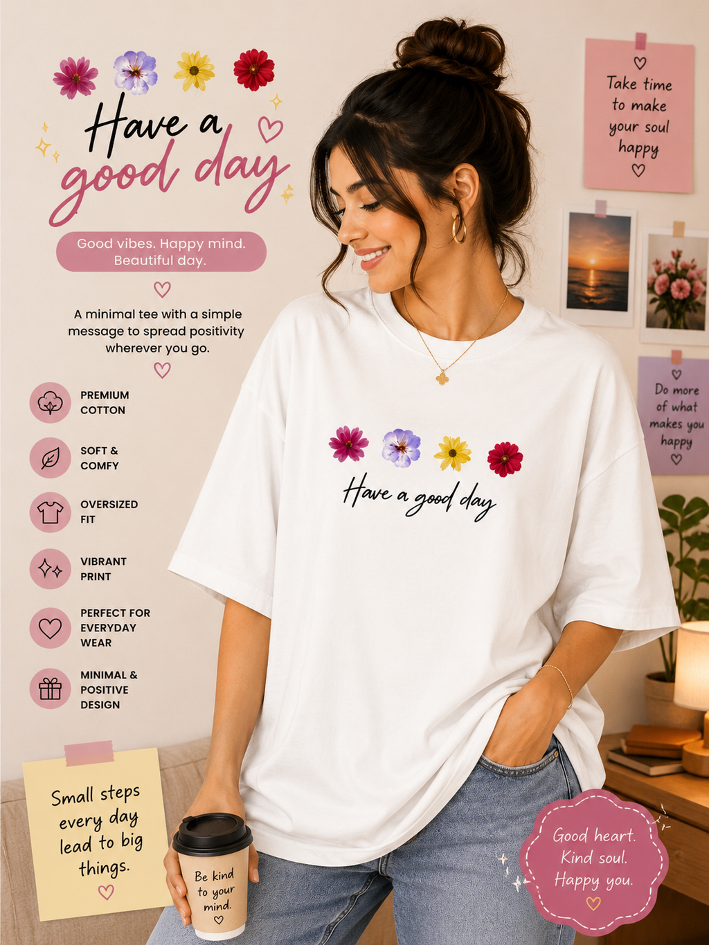 🌸 Have a Good Day – Oversized Tee 🤍✨