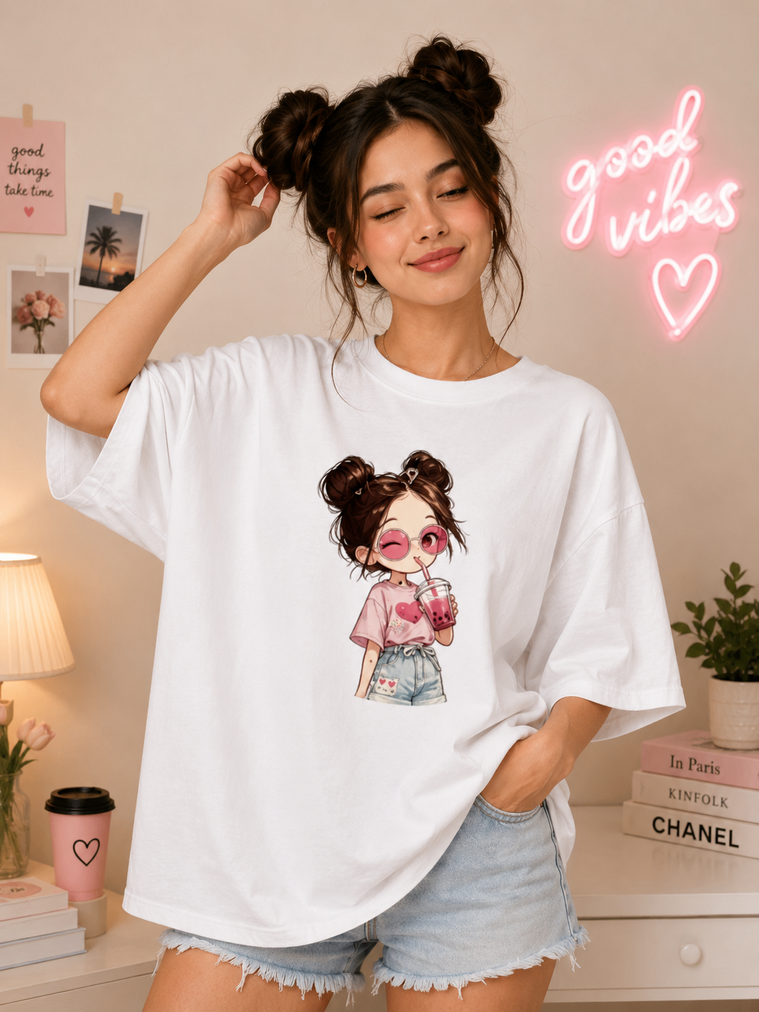 Bubble Tea Girl Oversized Tee