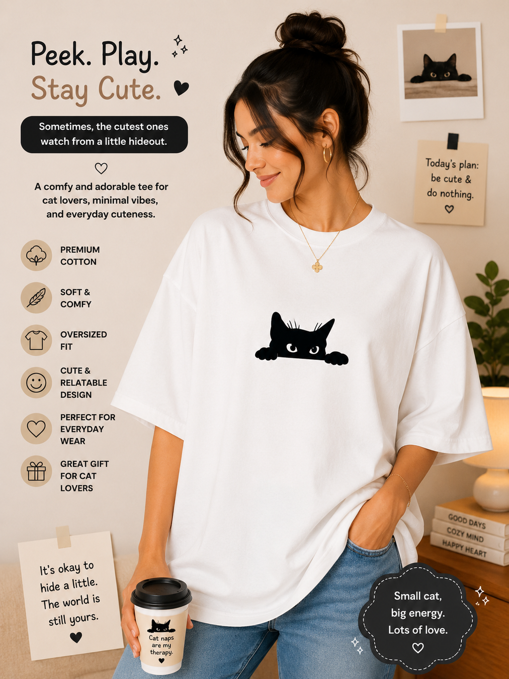 Peek-A-Boo Cat Oversized Tee