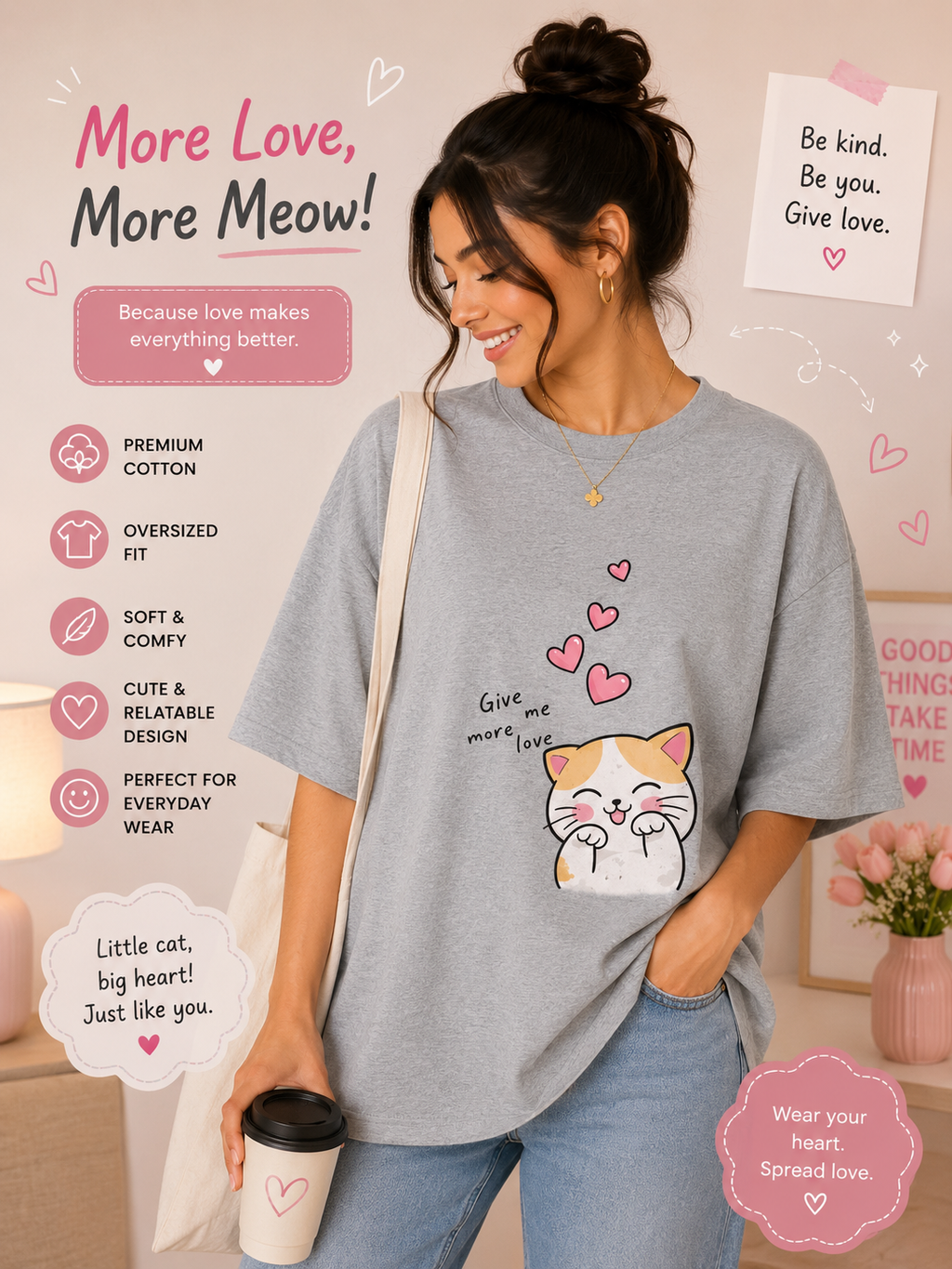 Give Me More Love Oversized Tee 🩶💖