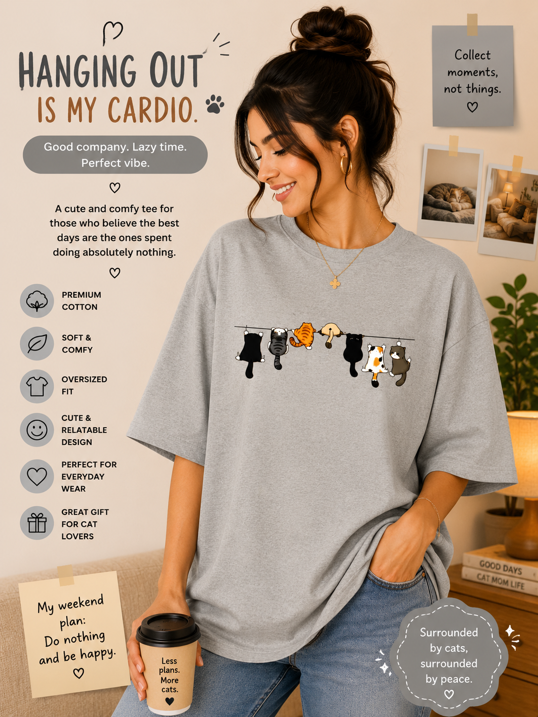 Hanging Out Is My Cardio – Oversized Tee 🐾