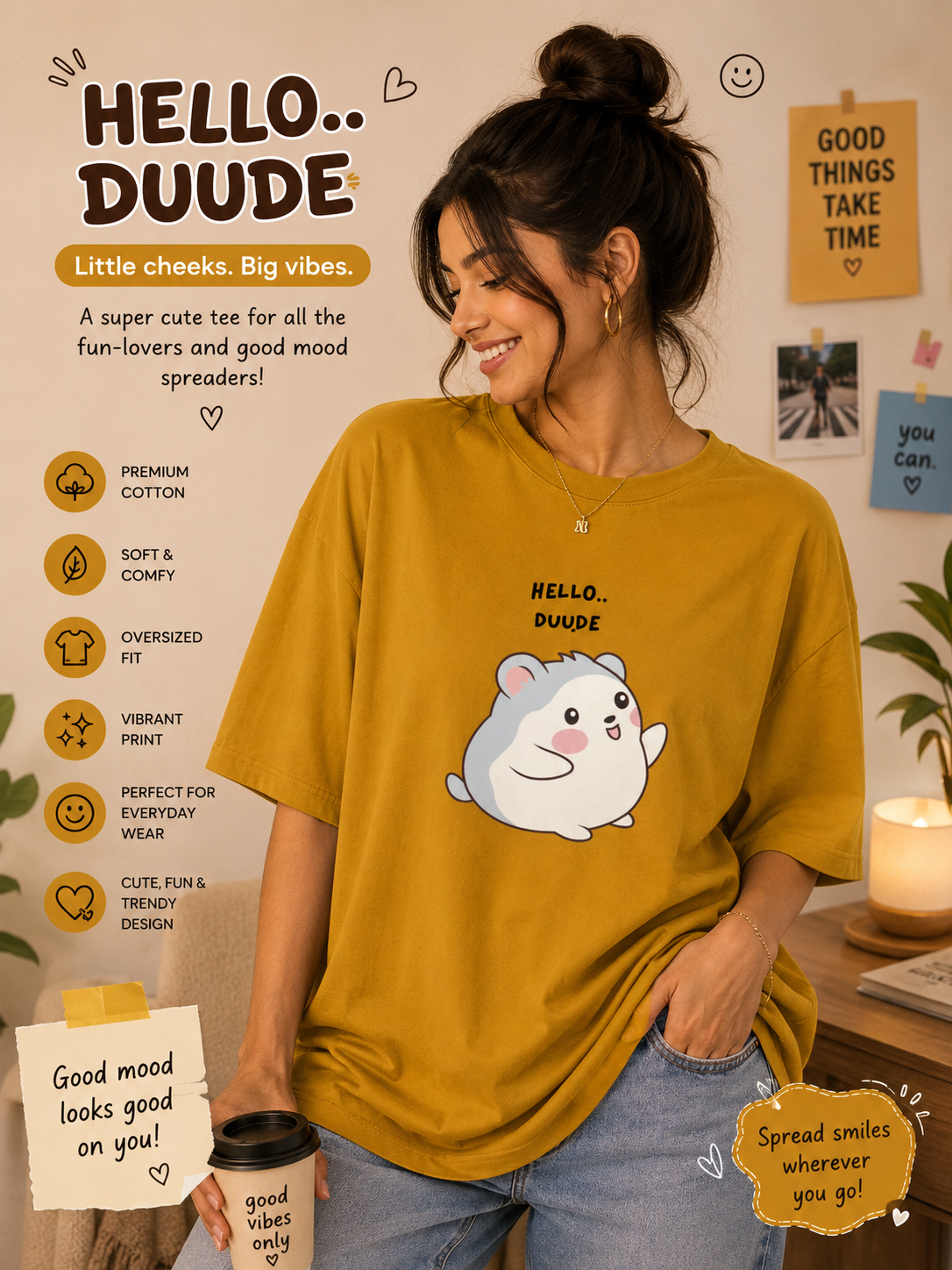 🐹 Hello.. Duuude – Oversized Tee 💛✨