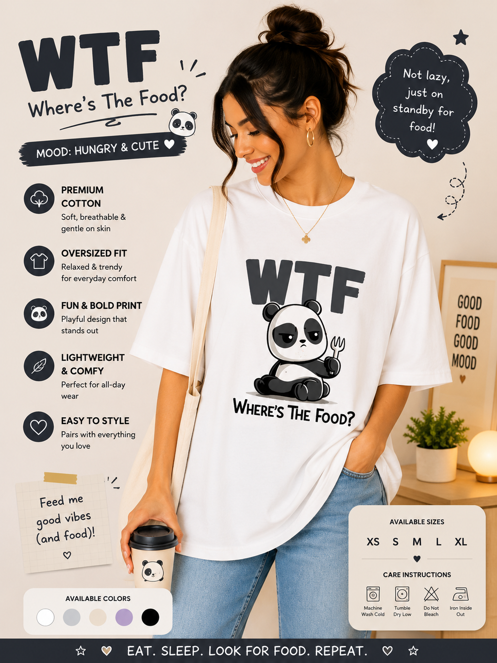 🐼 WTF – Where’s The Food? Oversized T-Shirt