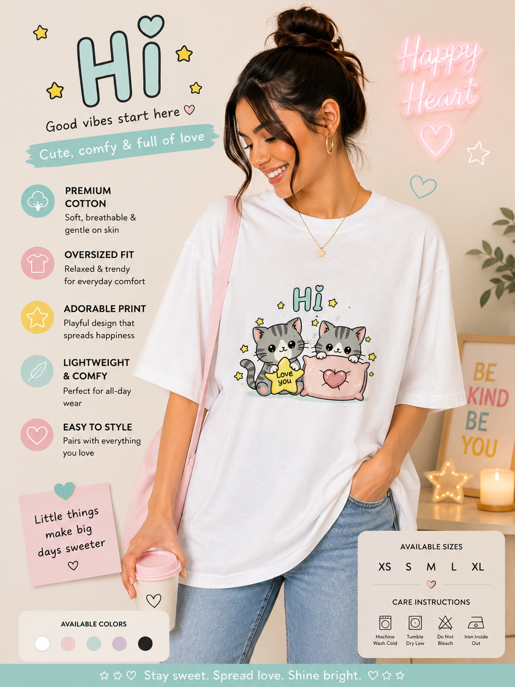 🐱 Hi, Love You Oversized T-Shirt