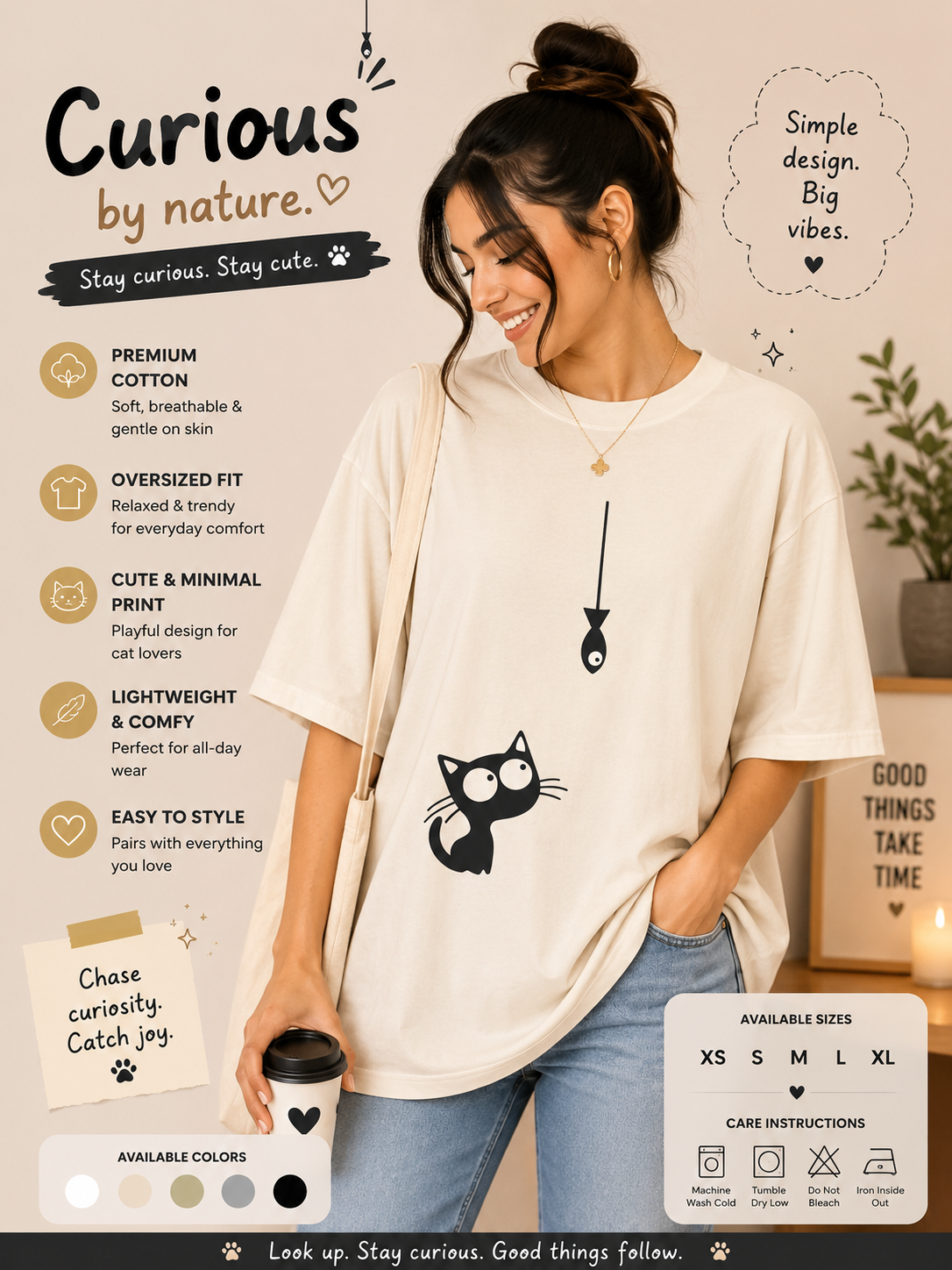 🐱 Curious Cat Oversized Tee