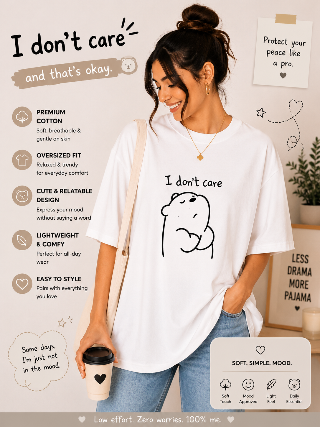 🐻 I Don't Care Oversized Tee