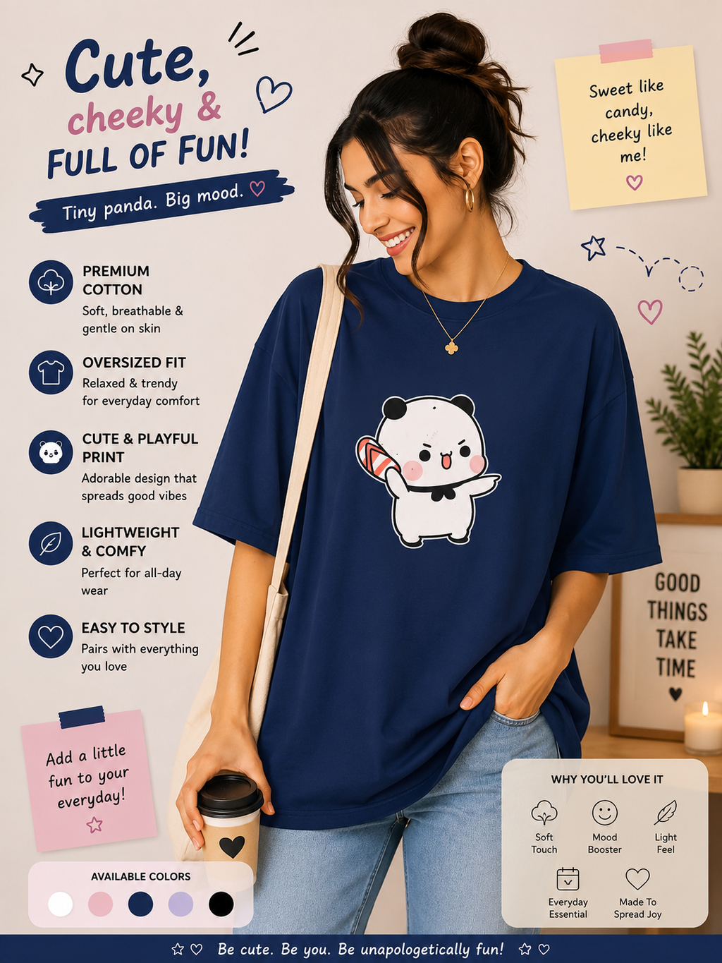 🐼✨ Playful Panda Oversized Tee