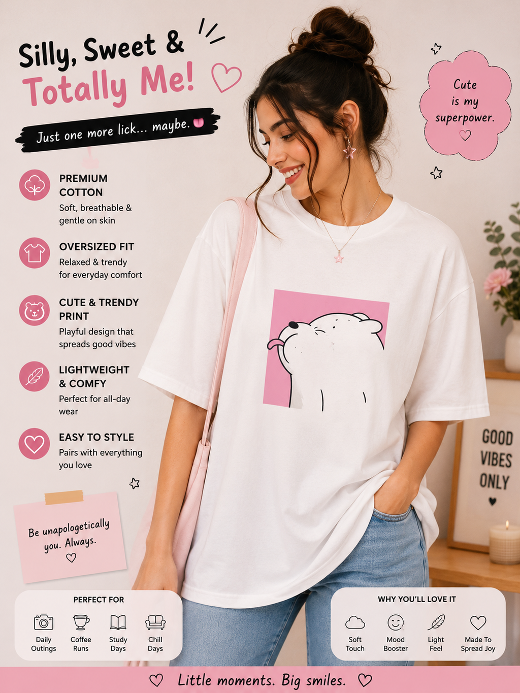🐻✨ Playfully Unbothered Oversized Tee