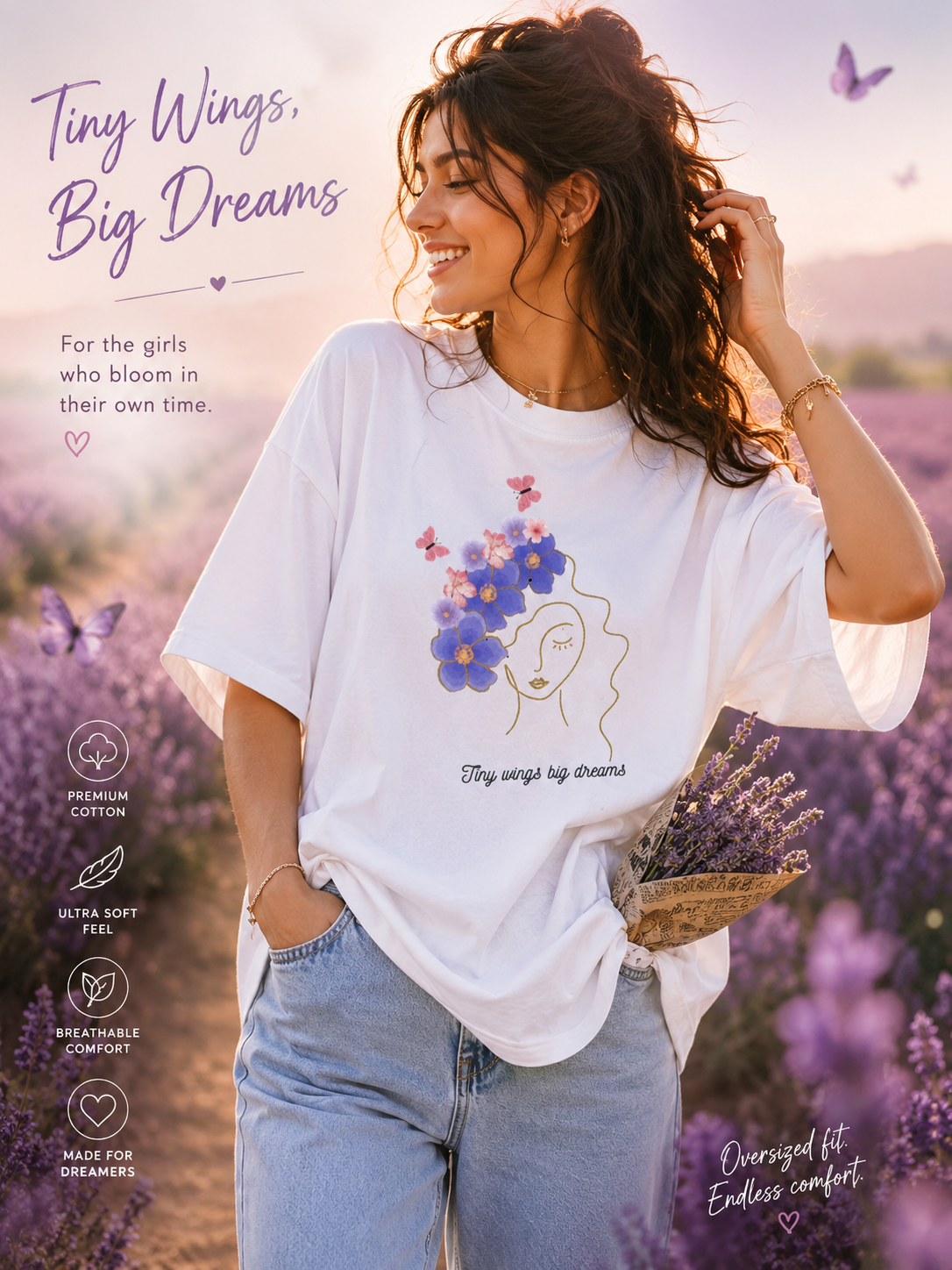 🌸 Tiny Wings, Big Dreams – Oversized Tee 🌸
