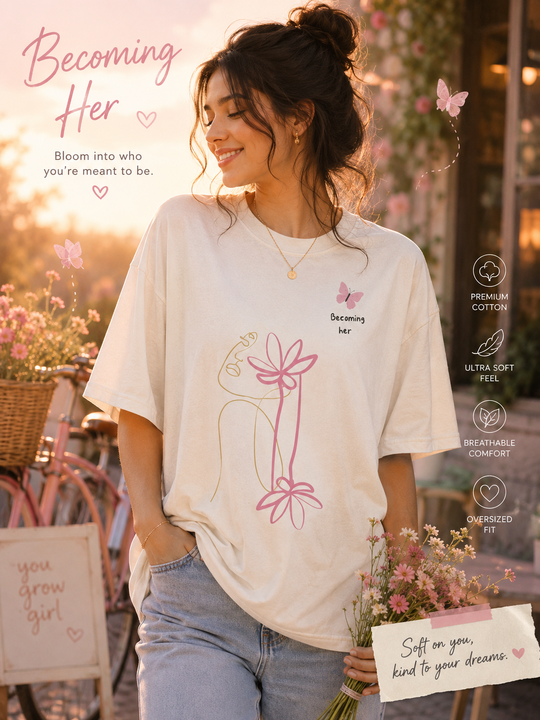 🌸 Becoming Her – Oversized Tee 🌸