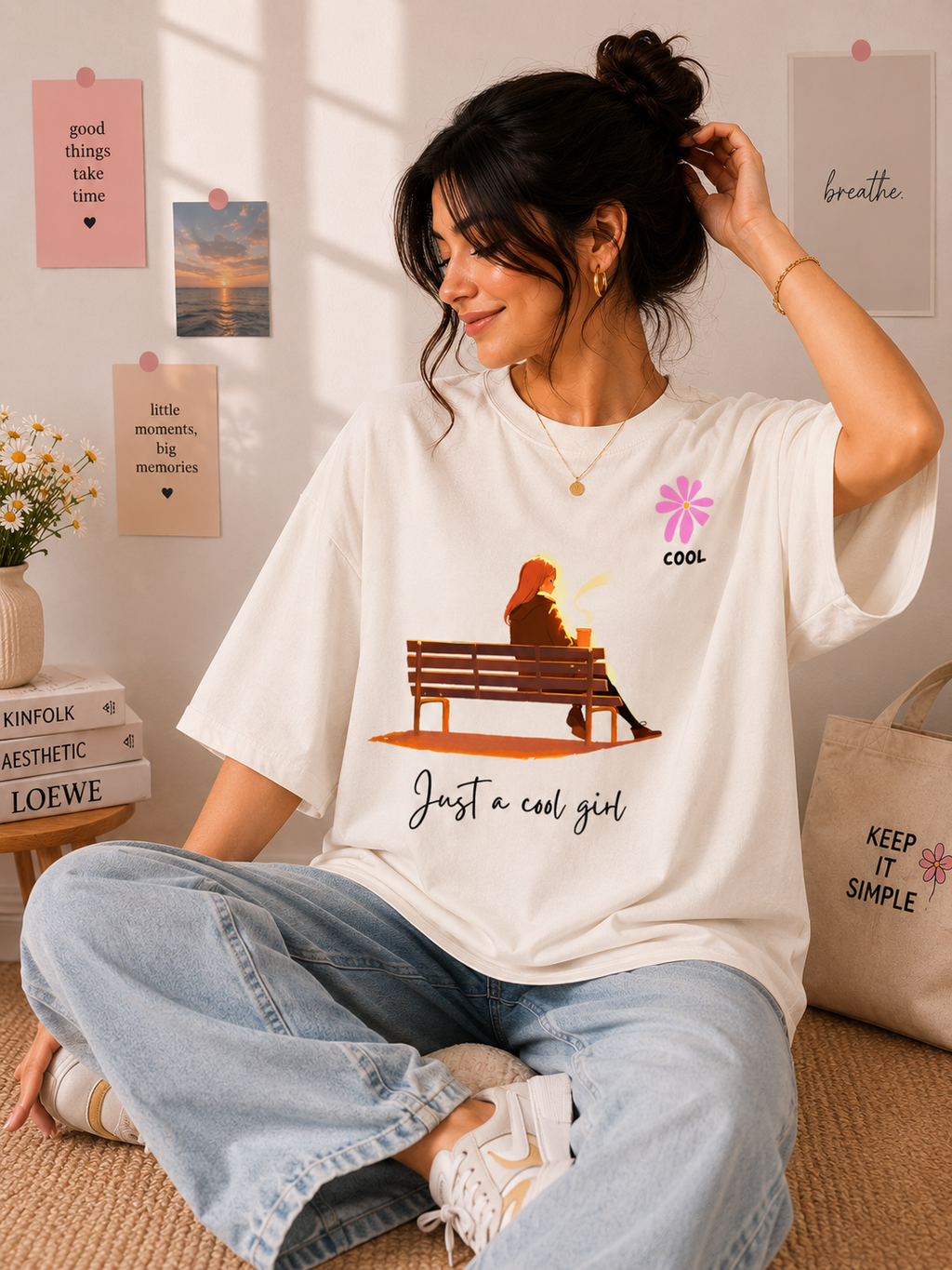 Just a Cool Girl Oversized Tee 🤍☕✨