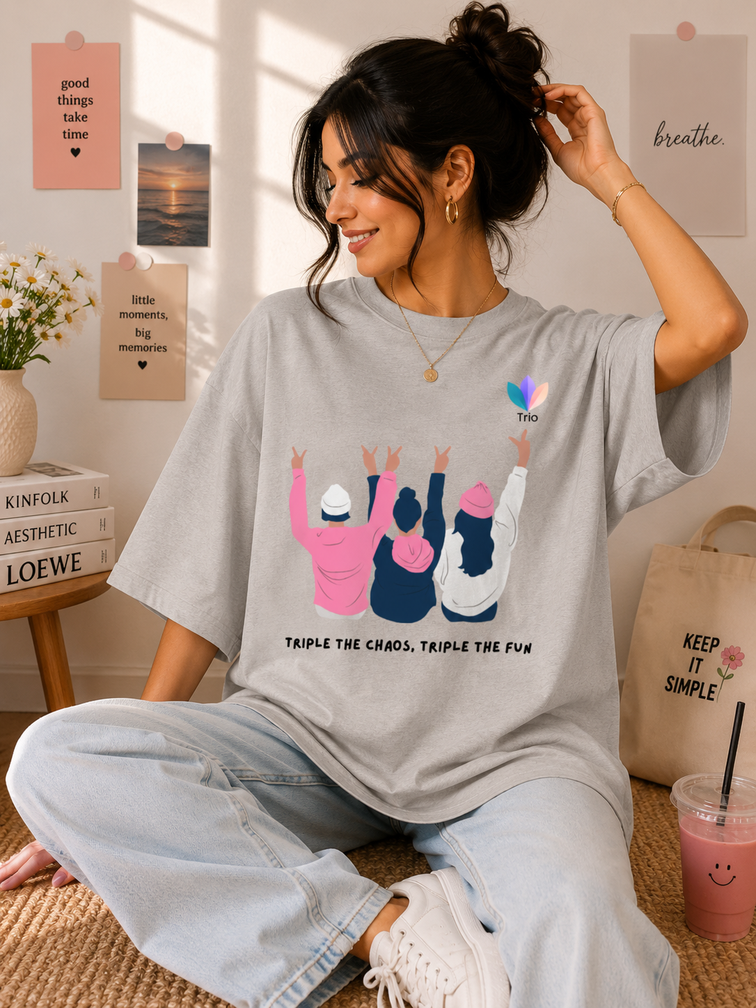 Trio – Triple the Chaos, Triple the Fun Oversized Tee 💕👯♀️✨