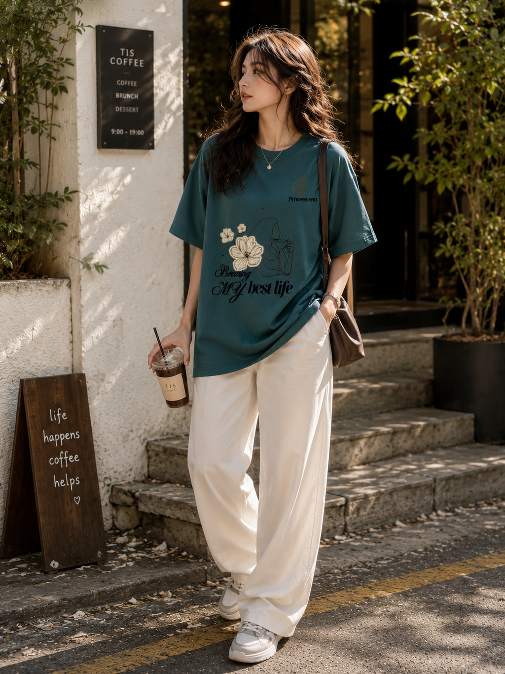🌸 Brewing My Best Life – Oversized Tee