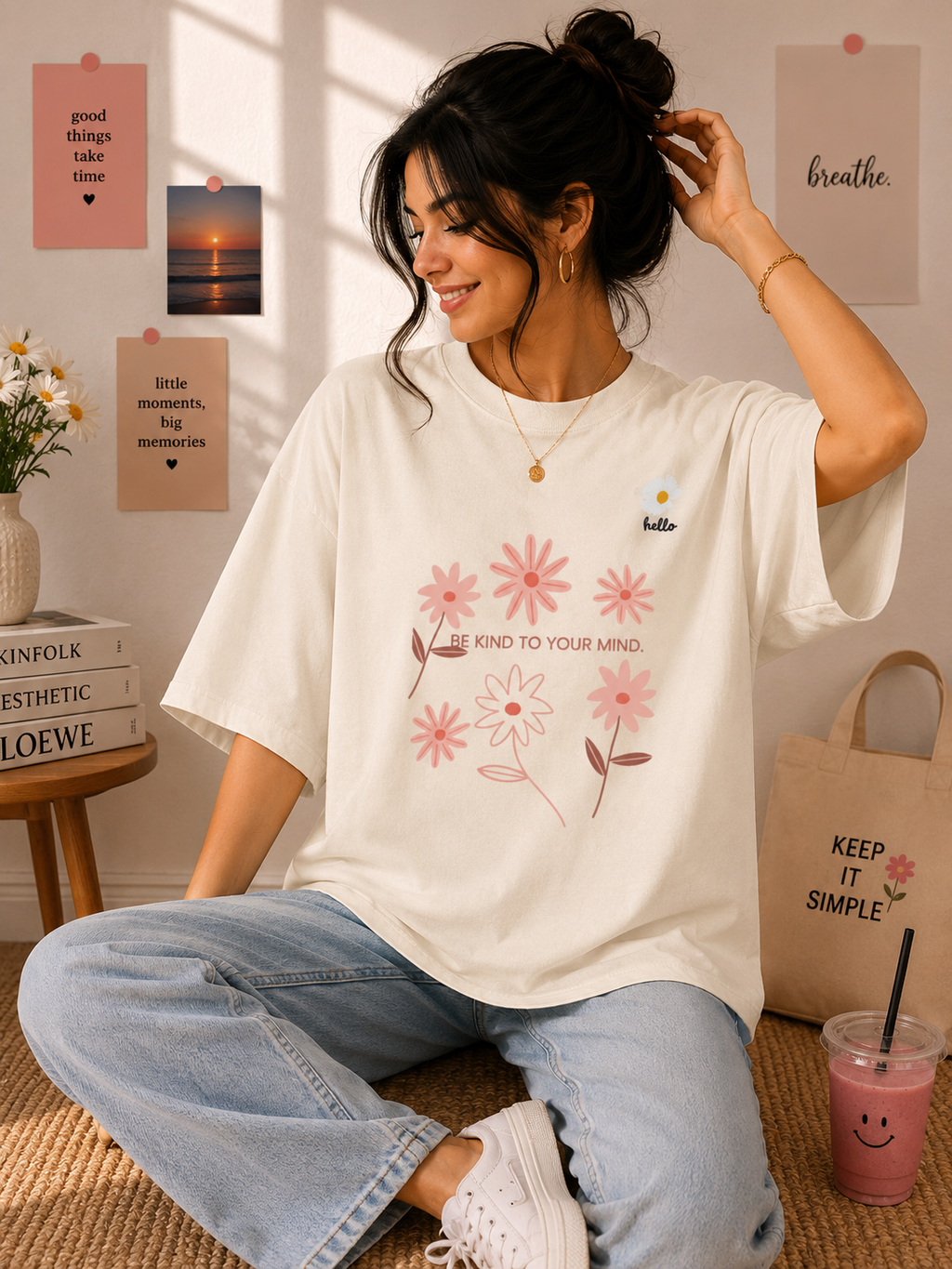 🌸 Be Kind to Your Mind Oversized Tee