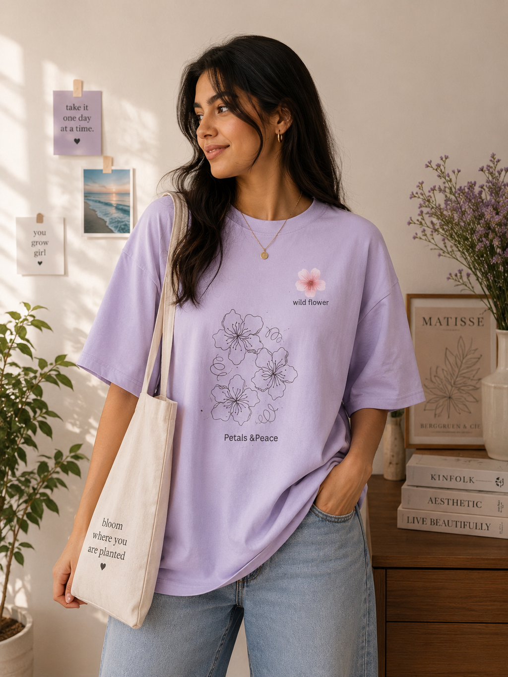 🌸 Petals &amp; Peace Oversized Tee – Veloura